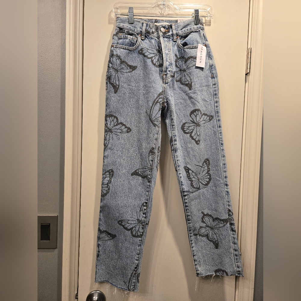 PacSun Women's Blue Butterfly Print Jeans
